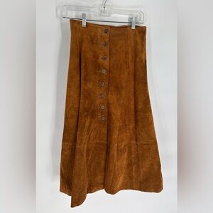 Women's Brown Suede Leather Midi Skirt 70s Boho Style Hasting & Smith Size 10